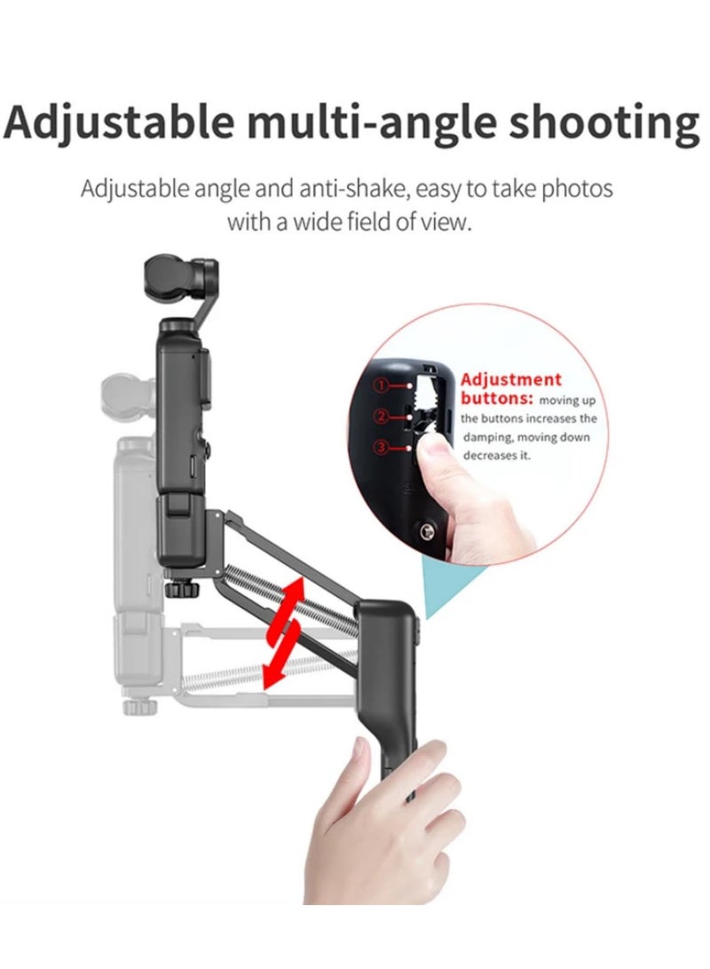 For DJI Osmo Pocket 3 Handheld Stabilizer Shock Absorber Adjustable Damping Anti-Shake Accessory with Protective Case 1/4 Screw Holes Foldable Handle for Smooth Recording Walking Jogging Stairs  - Image 2