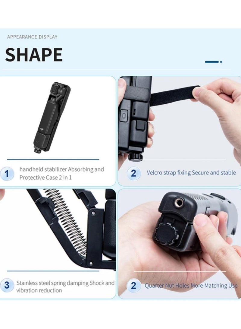 For DJI Osmo Pocket 3 Handheld Stabilizer Shock Absorber Adjustable Damping Anti-Shake Accessory with Protective Case 1/4 Screw Holes Foldable Handle for Smooth Recording Walking Jogging Stairs  - Image 4