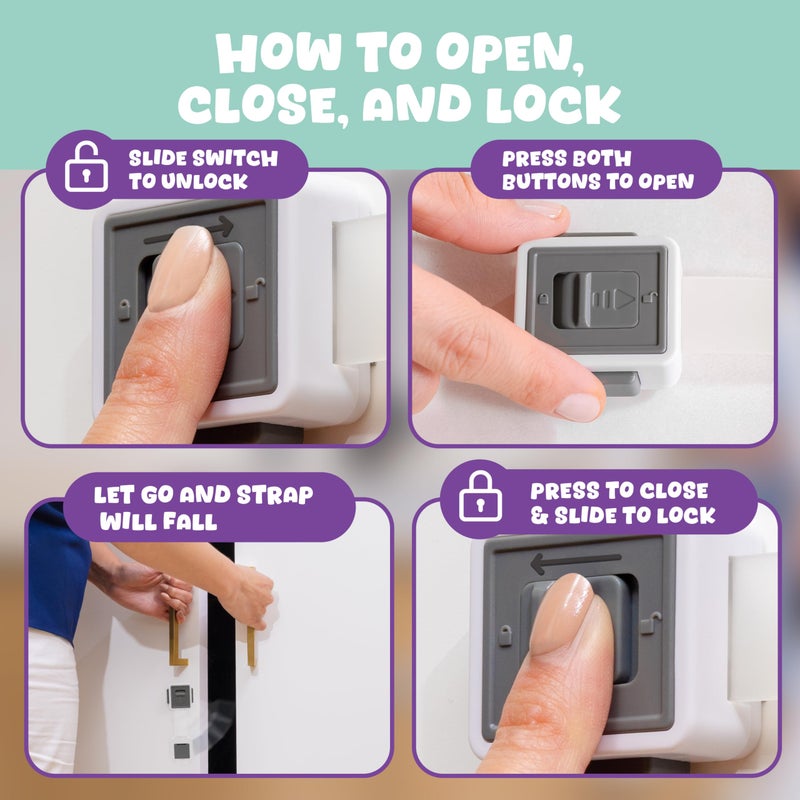 Wappa Baby Child Safety Locks (4-Pack) - Baby Proof Cabinets, Drawers, Toilets & Appliances- Adjustable Strap Length, Double Lock Option - Easy Latch for Adults to Open - Image 3