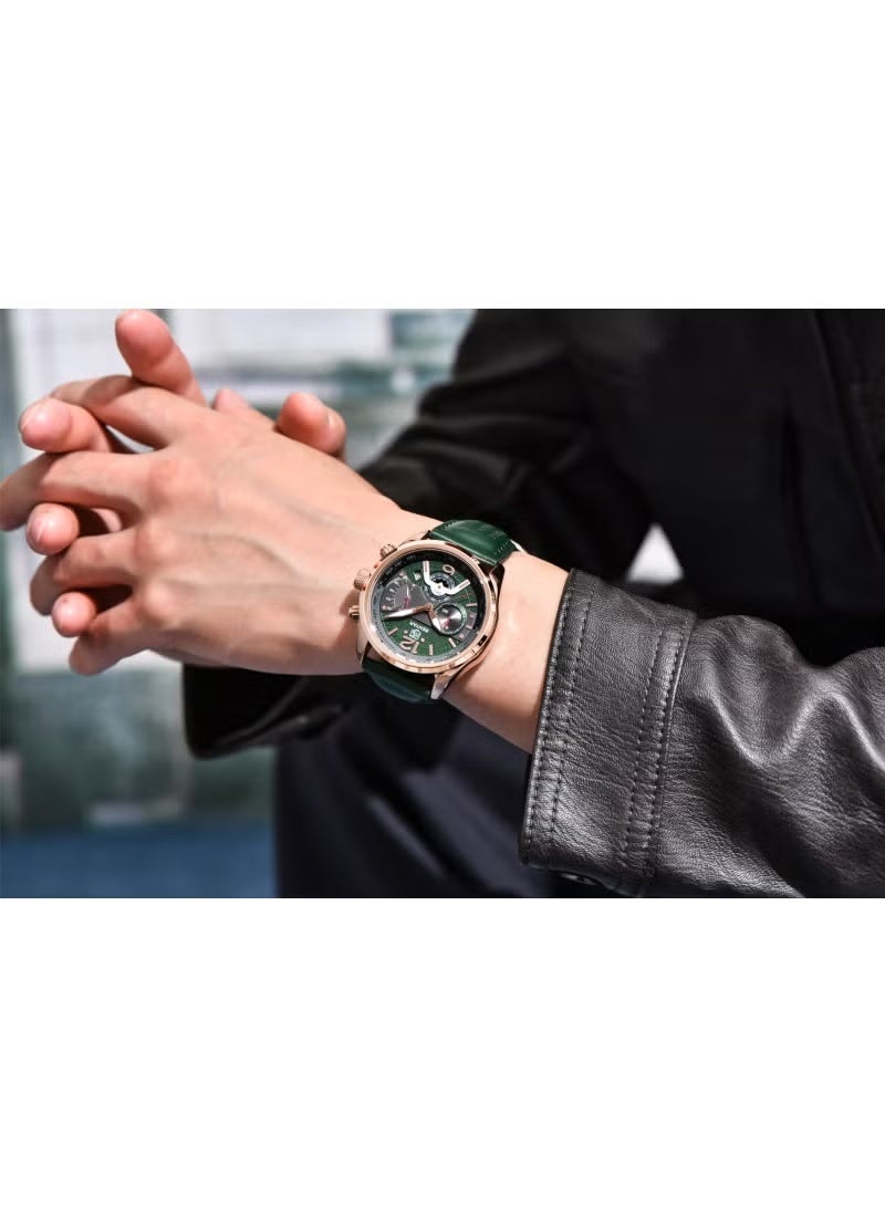 BENYAR Watches for Men Luxury Quartz Water Resistant Watch Men's Chronograph Genuine Leather Strap 5171 Green Dawn Clock - Image 2