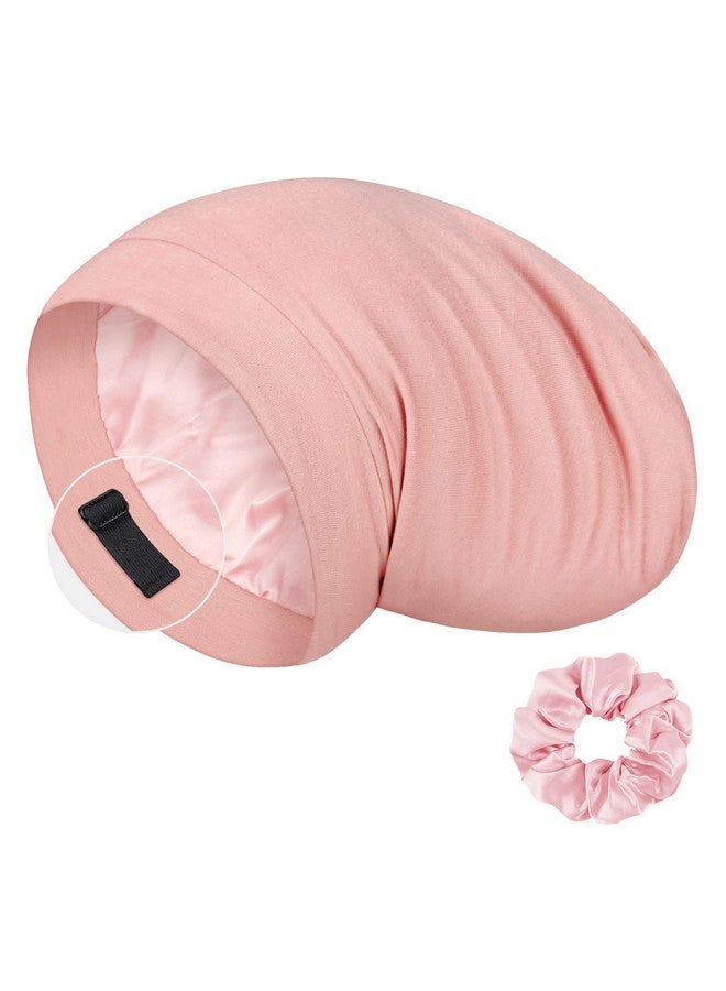 LULUSILK Mulberry Silk Bonnet For Sleeping Women, Real Silk Sleep Cap For Curly Hair And Braids, Pure Silk Head Wrap With Scrunchies, Pink - Image 1
