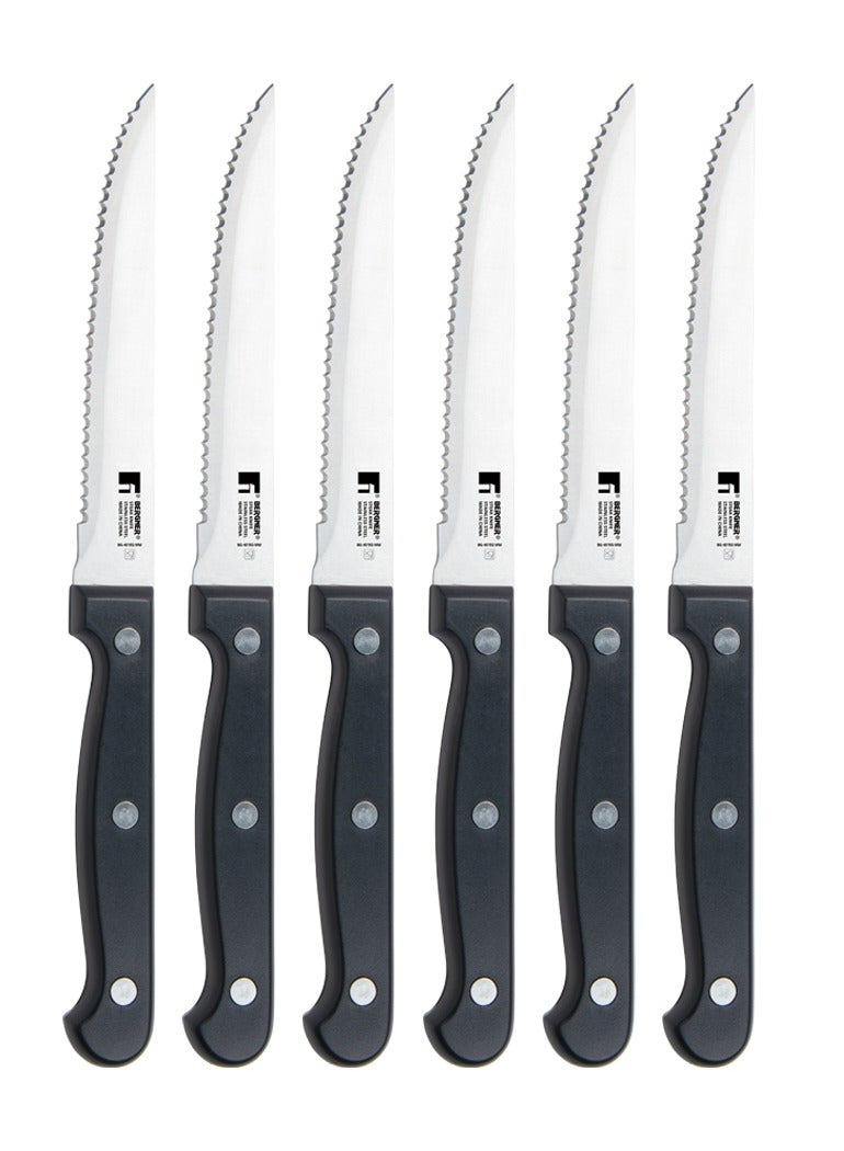 BERGNER طقم سكاكين ستيك من الفولاذ المقاوم للصدأ 6 قطع من فيتا، أسود/فضي، BG40192MM - Image 1