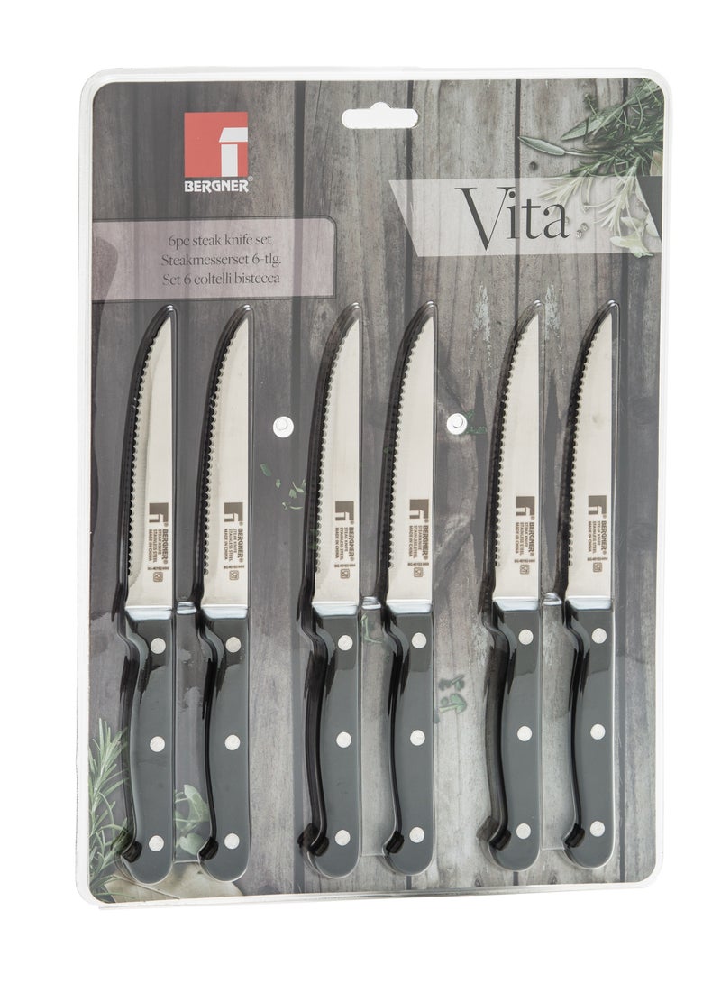 BERGNER طقم سكاكين ستيك من الفولاذ المقاوم للصدأ 6 قطع من فيتا، أسود/فضي، BG40192MM - Image 4