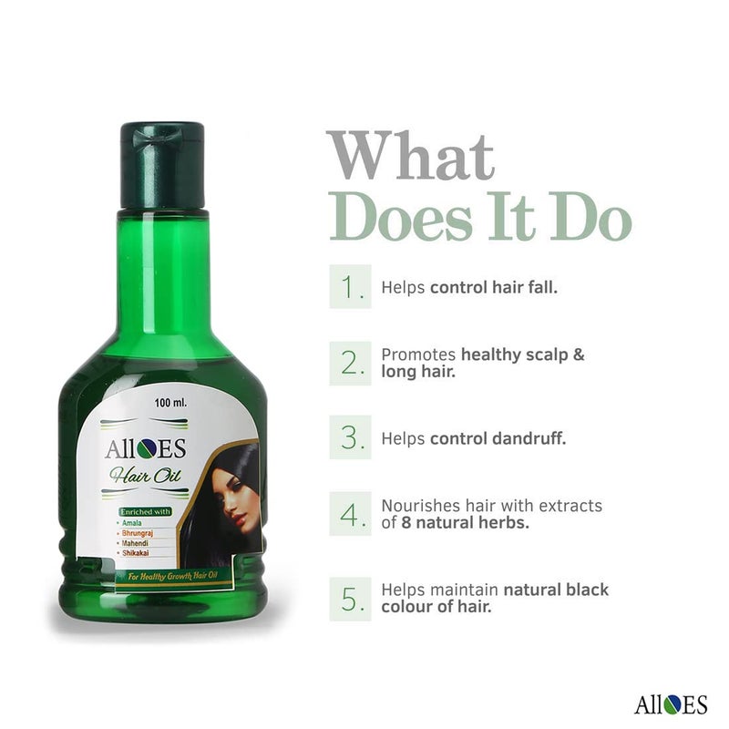 ALLOES PHARMACEUTICALS ALLOES Anti dandruff Hair Oil Pure and Natural Made with the Goodness of Amla Mehandi Mahendi Shikakai Bhringraj for deep irritated scalp 100ML X 3 Pcs  - Image 2