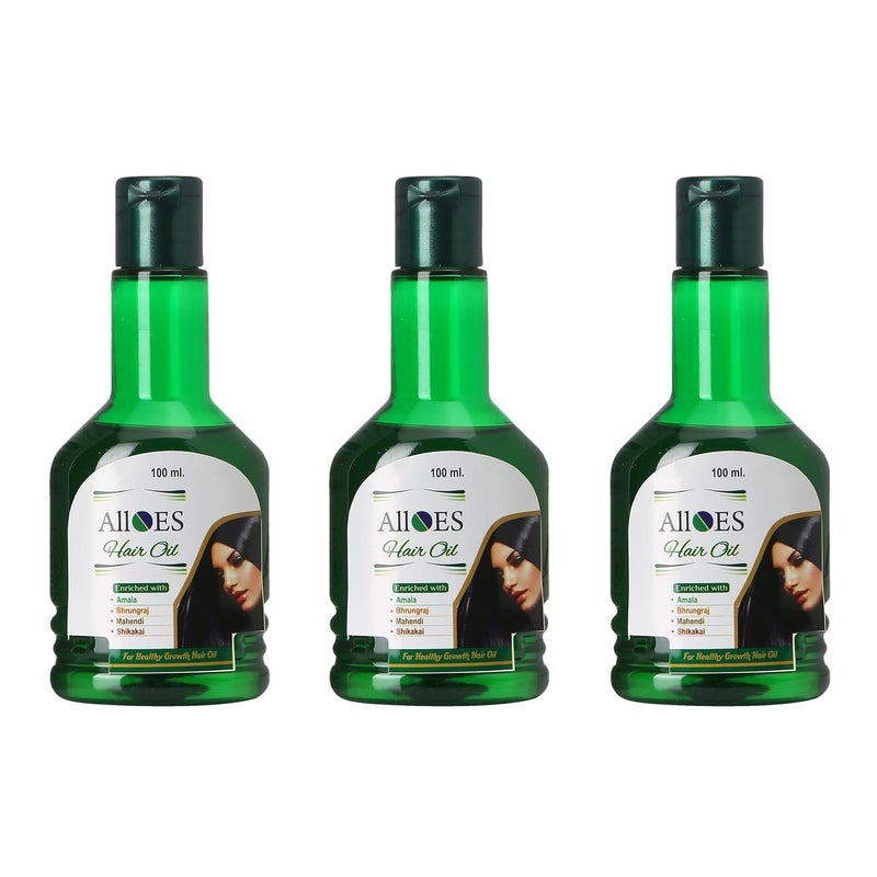 ALLOES PHARMACEUTICALS ALLOES Anti dandruff Hair Oil Pure and Natural Made with the Goodness of Amla Mehandi Mahendi Shikakai Bhringraj for deep irritated scalp 100ML X 3 Pcs  - Image 1