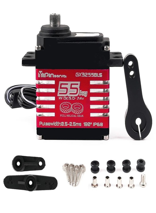 Stemedu RC Hobby Servo 55KG Brushless Servo Motor High Torque Digital Waterproof Servo for RC Cars, Airplanes, Helicopters - 6.0-8.4V 180° Rotation, 25T Horn Included - Image 1