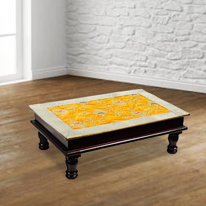 Shoppersduniya Shreebhakti Yellow Velvet Designer Aasan for Puja Cloth Mandir Temple Home Office Base Chowki Special Decor  - Image 2