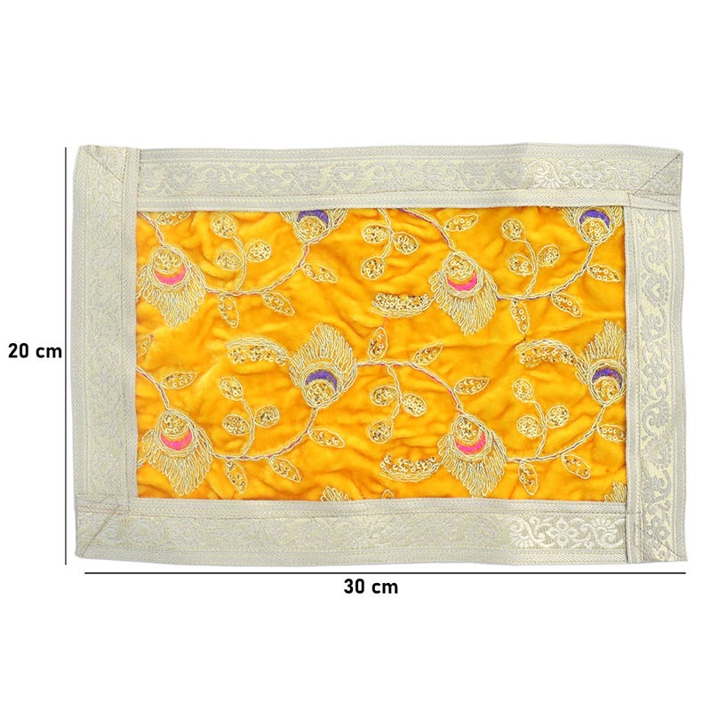 Shoppersduniya Shreebhakti Yellow Velvet Designer Aasan for Puja Cloth Mandir Temple Home Office Base Chowki Special Decor  - Image 4