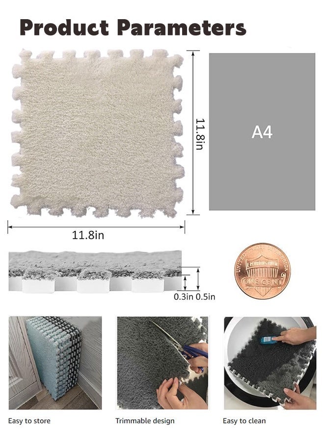 6/12/18pcs Interlocking Play Mat Foam Fluffy Kids Rug Puzzle Play Mats Floor for Kids Soft Plush Interlocking Foam Mat Set with Edges, Single-Tile Washable 360g High-Density EVA Foam Play Floor Mats Single-Tile Washable for Kids Room Yoga & Home Floor Baby Crawling Playing (Beige，30*30*1CM) - Image 2