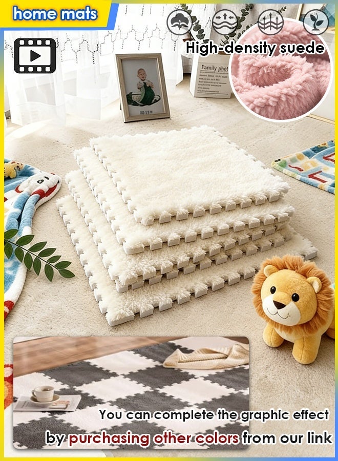 6/12/18pcs Interlocking Play Mat Foam Fluffy Kids Rug Puzzle Play Mats Floor for Kids Soft Plush Interlocking Foam Mat Set with Edges, Single-Tile Washable 360g High-Density EVA Foam Play Floor Mats Single-Tile Washable for Kids Room Yoga & Home Floor Baby Crawling Playing (Beige，30*30*1CM) - Image 1