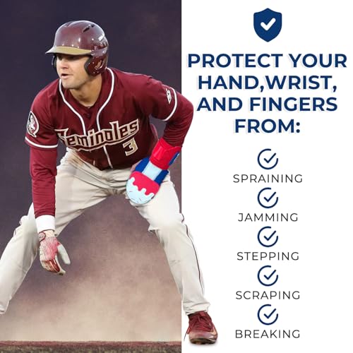Gracfulcub Baseball Sliding Mitt, Sliding Glove Baseball Softball Guard, Ergonomic Design Protect Fingers (Flag Gesture) (Ice BlueRuby, Left Hand Wear) - Image 5