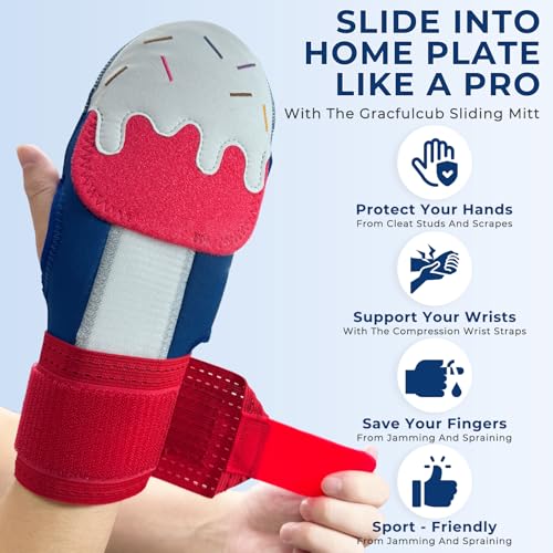 Gracfulcub Baseball Sliding Mitt, Sliding Glove Baseball Softball Guard, Ergonomic Design Protect Fingers (Flag Gesture) (Ice BlueRuby, Left Hand Wear) - Image 4