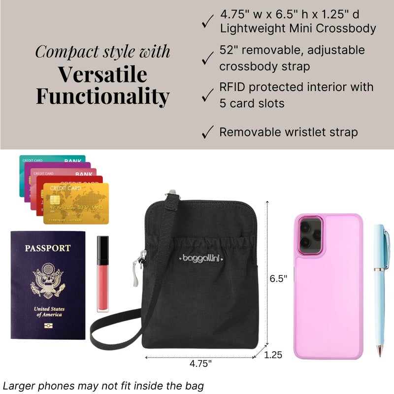 Baggallini Bryant Smartphone Pouch and-Purse - Lightweight, Water Resistant-Travel-Bag with RFID Protection, Adjusts to Become-Belt-Bag or -Fanny Pack Black - Image 4