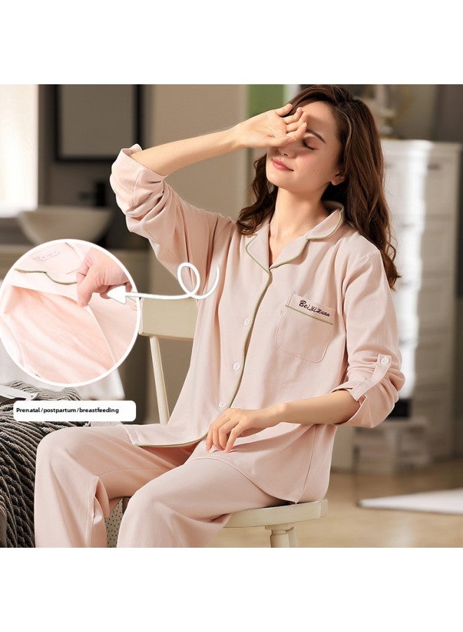 Pregnant Women's Pure Cotton Moon Clothes Pajamas Spring And Summer Days Breastfeeding Clothes Postpartum Wear Home Clothes Chest Pad Suit 