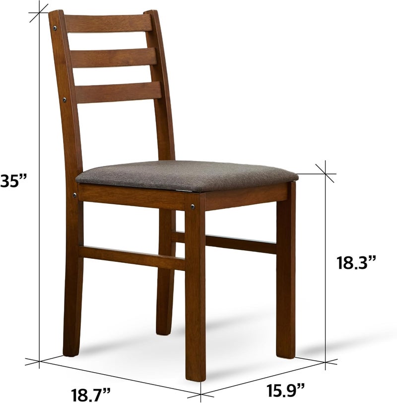 Livinia مجموعة كراسي طعام مطبخ ليفينيا سياتل الحديثة من الخشب الصلب مع مقعد مبطن من القماش - مجموعة من 2 كراسي ذات ظهر سلم عتيق - Image 3