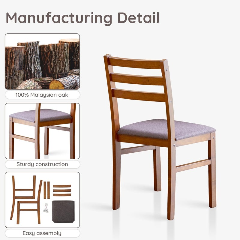 Livinia مجموعة كراسي طعام مطبخ ليفينيا سياتل الحديثة من الخشب الصلب مع مقعد مبطن من القماش - مجموعة من 2 كراسي ذات ظهر سلم عتيق - Image 5