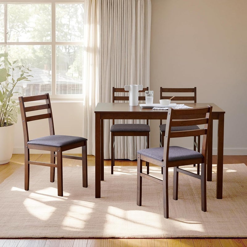 Livinia مجموعة كراسي طعام مطبخ ليفينيا سياتل الحديثة من الخشب الصلب مع مقعد مبطن من القماش - مجموعة من 2 كراسي ذات ظهر سلم عتيق - Image 2
