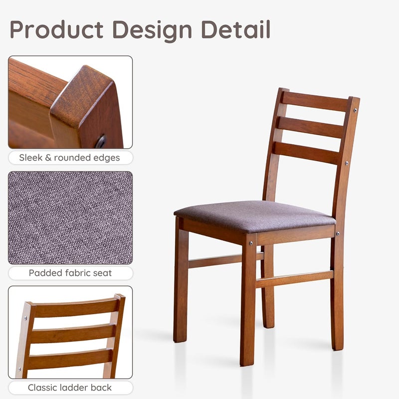 Livinia مجموعة كراسي طعام مطبخ ليفينيا سياتل الحديثة من الخشب الصلب مع مقعد مبطن من القماش - مجموعة من 2 كراسي ذات ظهر سلم عتيق - Image 4