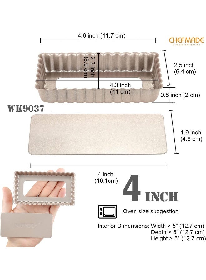 CHEFMADE WK9037-4 Non-Stick Rectangular Tart Pan Set, 4" (4 Pieces) - Image 2