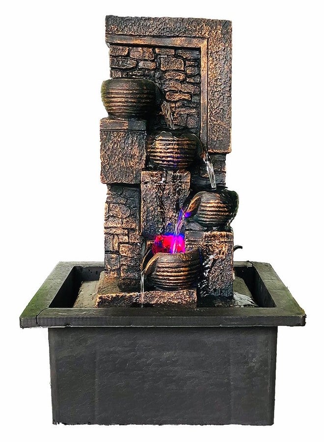 Briovy Waterfall Fountain Indoor Home Decor Polyresin Indoor/Outdoor Water Fountains with LED Lights, Home Decor, Decoration Living Room, Birthday Gift, (Coper=New) - Image 2