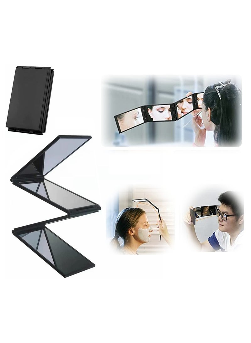 SYOSI - Four Panel Folding Mirror 4 Sided Foldable Makeup Handheld Mirror Compact Tabletop Mirror for Self Styling and Hair Cutting Makeup Shaving Easy to See Your Back Head - Image 1