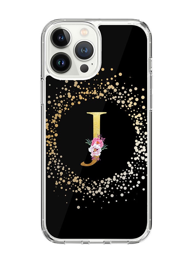 Stylizedd Classic Clear Case For iPhone 14 Pro Max, Hybrid Soft Case Thin Cover- Custom Monogram Initial Letter Floral Pattern Alphabet - J(Black) - Image 1