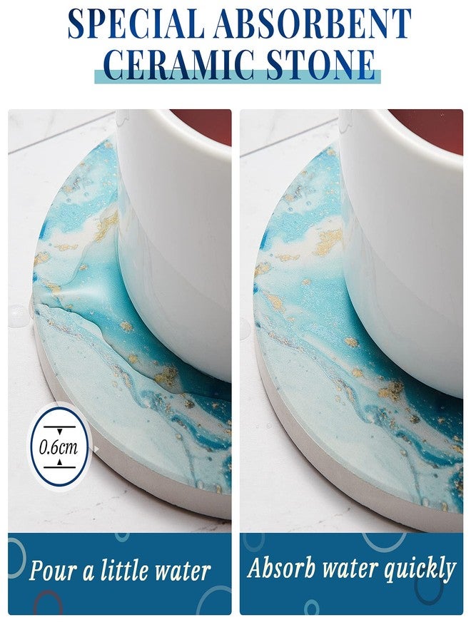 زوبيل ٨ قطع من قواعد الأكواب مع حامل، قواعد أكواب سيراميك ماصة بنمط رخامي مستوحى من المحيط مع قاعدة من الفلين لتزيين الطاولة والمطبخ المنزلي (نمط أنيق) - Image 3