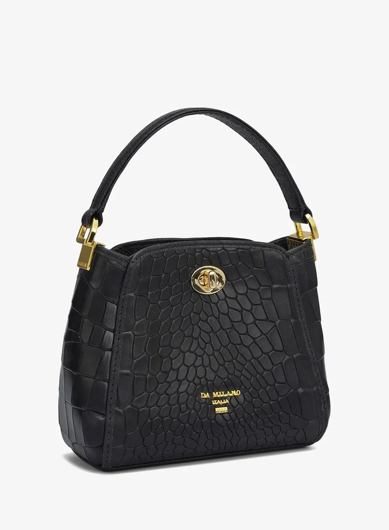 Da Milano  Small Croco Leather Satchel - Black for Women | Best Price UAE