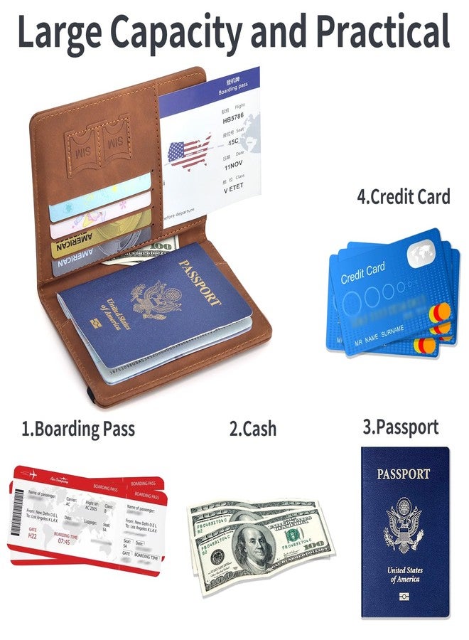 KAOBAN Passport Holder Cover Wallet Case RFID Blocking Leather Card Slot Travel Accessories for Women Men, Brown - Image 4
