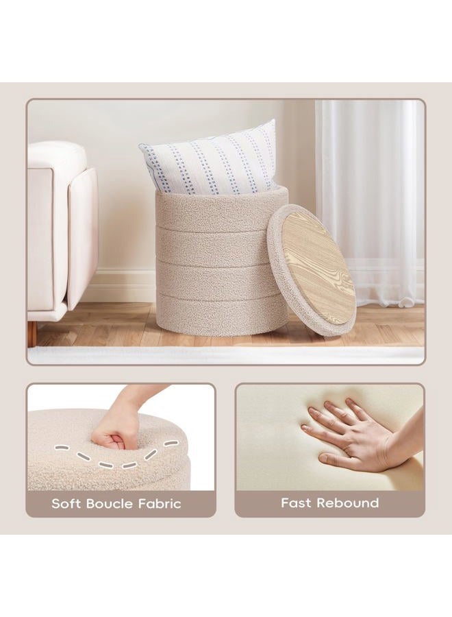 PINPLUS Round Storage Ottoman Foot Rest Stool with Tray Velvet Sherpa Folding Storage Ottoman,Boucle Foot Rest for Living Room, Bedroom, Dorm（Beige） - Image 5