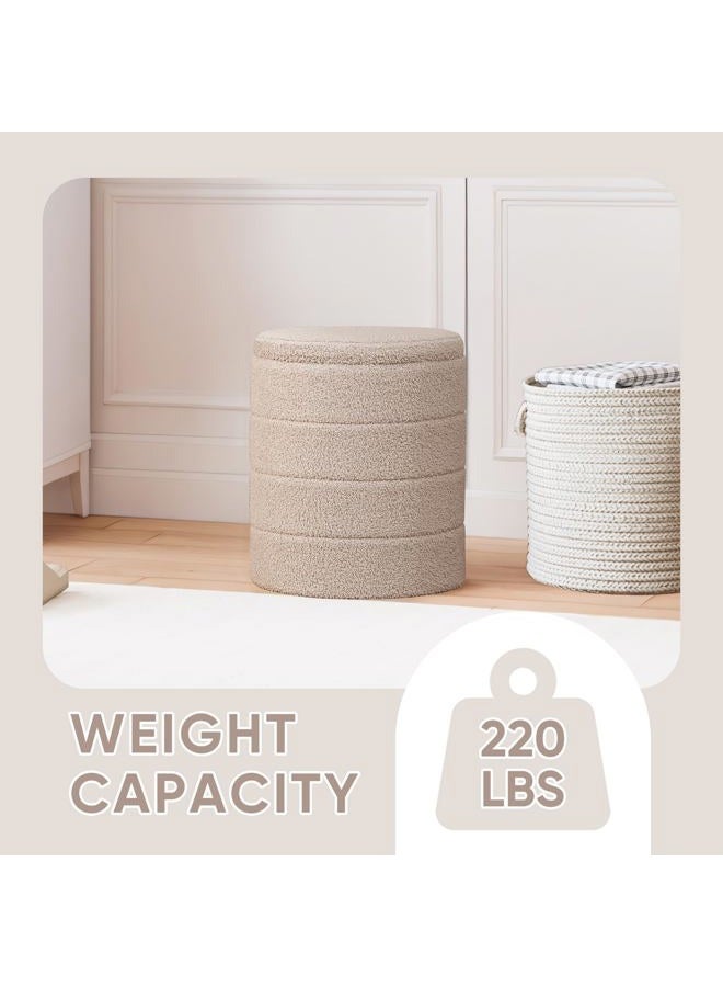 PINPLUS Round Storage Ottoman Foot Rest Stool with Tray Velvet Sherpa Folding Storage Ottoman,Boucle Foot Rest for Living Room, Bedroom, Dorm（Beige） - Image 3