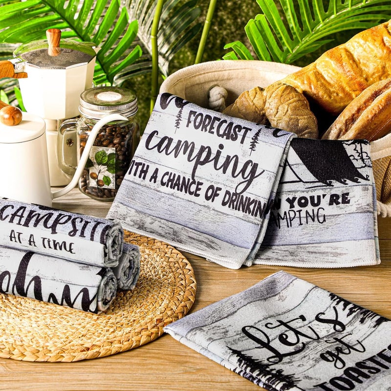 Boyiee Set of 6 Camping Kitchen Towels Happy Camper Tea Towels Absorbent Farmhouse Dish Towels with Funny Sayings 24 x 16 Inches Camping Hand Towels for RV Campers Lovers Gifts Accessories Decorations - Image 2