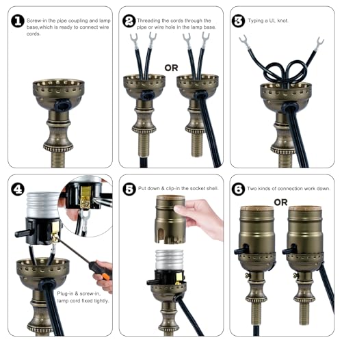 EMNOOTI Lamp Socket with Push ON/Off Switch,Medium Screw Push Socket,Floor and Table Lamp Switch Parts,Twist Knob Light Socket Replacement,UL Listed (Antique Brass, 2) - Image 3