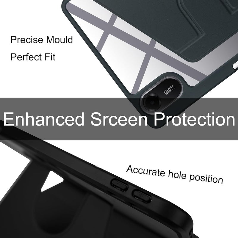 كاست ويف غطاء جلدي من البولي يوريثان لجهاز شاومي ريدمي باد 2 مع حامل دوار وفتحة للقلم، جراب مقاوم للصدمات للكمبيوتر اللوحي بفتحات دقيقة، جلد بولي يوريثان + أكريليك شفاف، أسود - Image 5