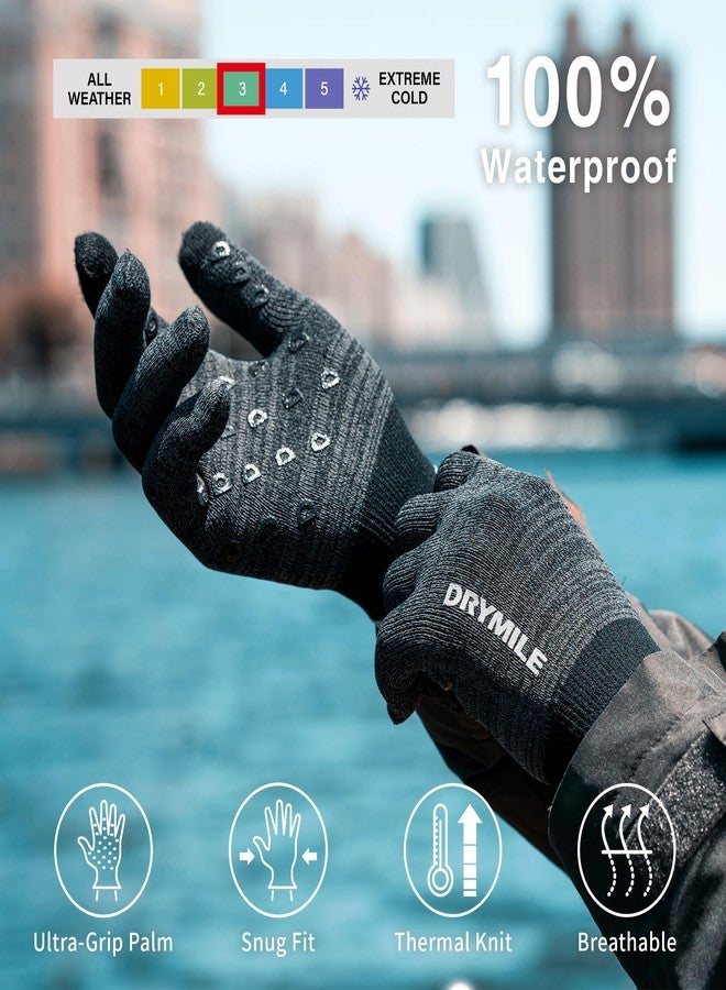 DRYMILE Waterproof Gloves - Warm Touchscreen Winter Snow Wool Blend Hand Gloves for Men & Women - Work, Hiking, Skiing, Running, Biking, Riding Glove, Ideal for Cold Weather - M, Heather Grey - Image 2