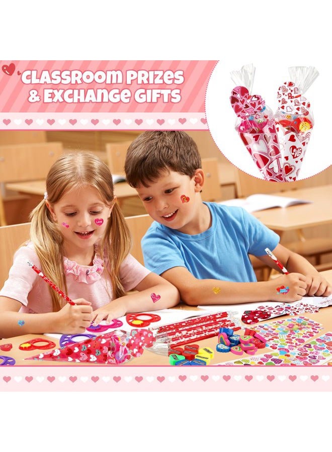 Giiffu Valentine's Day Gifts for Kids-30 Pack Valentines Sweet Cones Shaped Stationery Gift for Classroom, Creative Valentine Exchange Gift Set with Clear Bag Heart Card Pencil Sticker Eraser Sharpener Ruler - Image 5