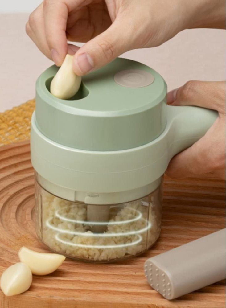 ELTRAZONE Mini Electric Garlic Chopper, 4 In 1 Handheld Electric Vegetable Cutter Set, with Brush, for Garlic Pepper Chili Onion Celery Ginger Meat - Image 2