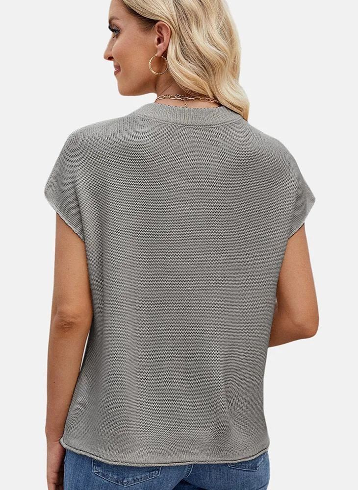يونيكي Grey Round Neck Plain Top