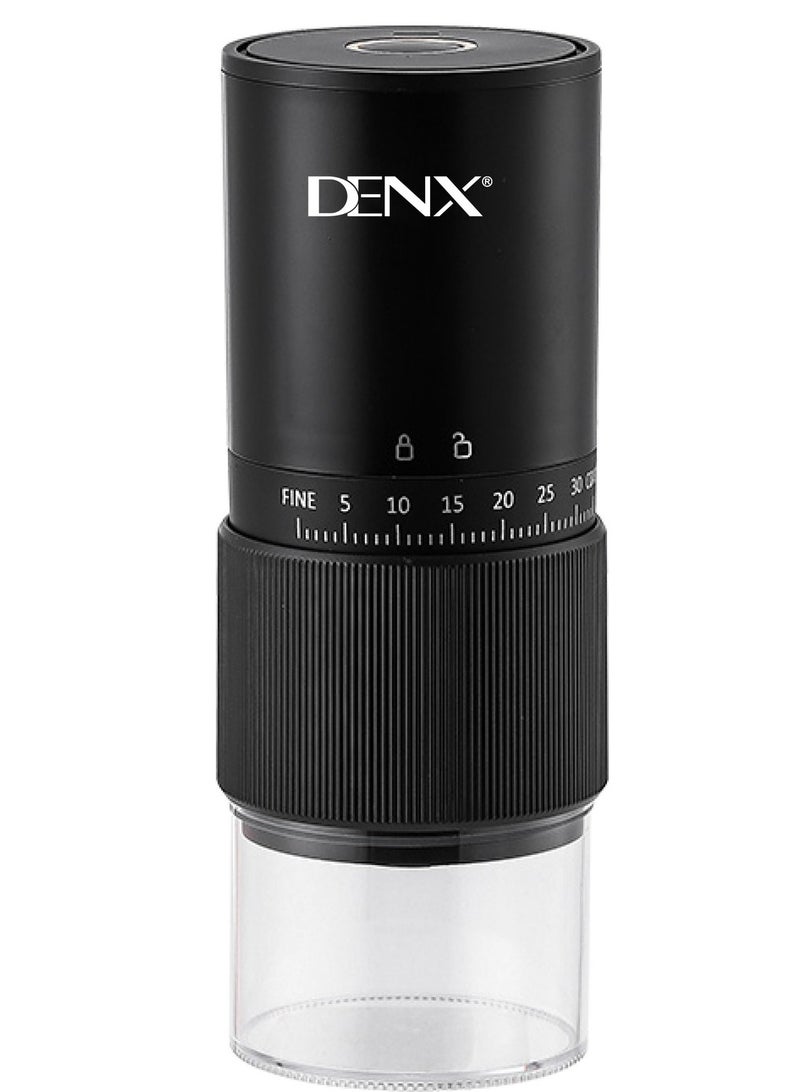 دينكس مطحنة قهوة كهربائية صغيرة محمولة، مطحنة مخروطية الشكل لاسلكية للمكسرات والحبوب والقهوة، اعدادات طحن متعددة مناسبة لماكينة تحضير القهوة الفرنسية والتوابل والاعشاب والمكسرات والحبوب، شحن USB (اسود) - Image 1