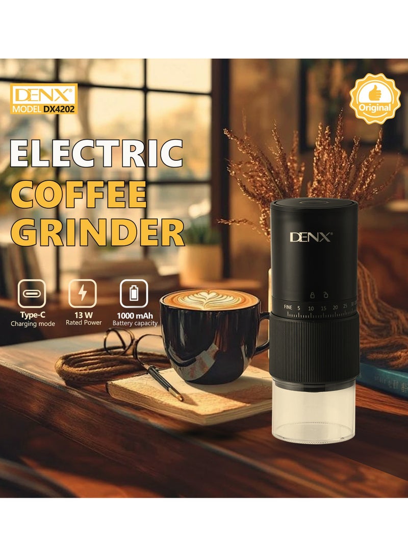 دينكس مطحنة قهوة كهربائية صغيرة محمولة، مطحنة مخروطية الشكل لاسلكية للمكسرات والحبوب والقهوة، اعدادات طحن متعددة مناسبة لماكينة تحضير القهوة الفرنسية والتوابل والاعشاب والمكسرات والحبوب، شحن USB (اسود) - Image 2