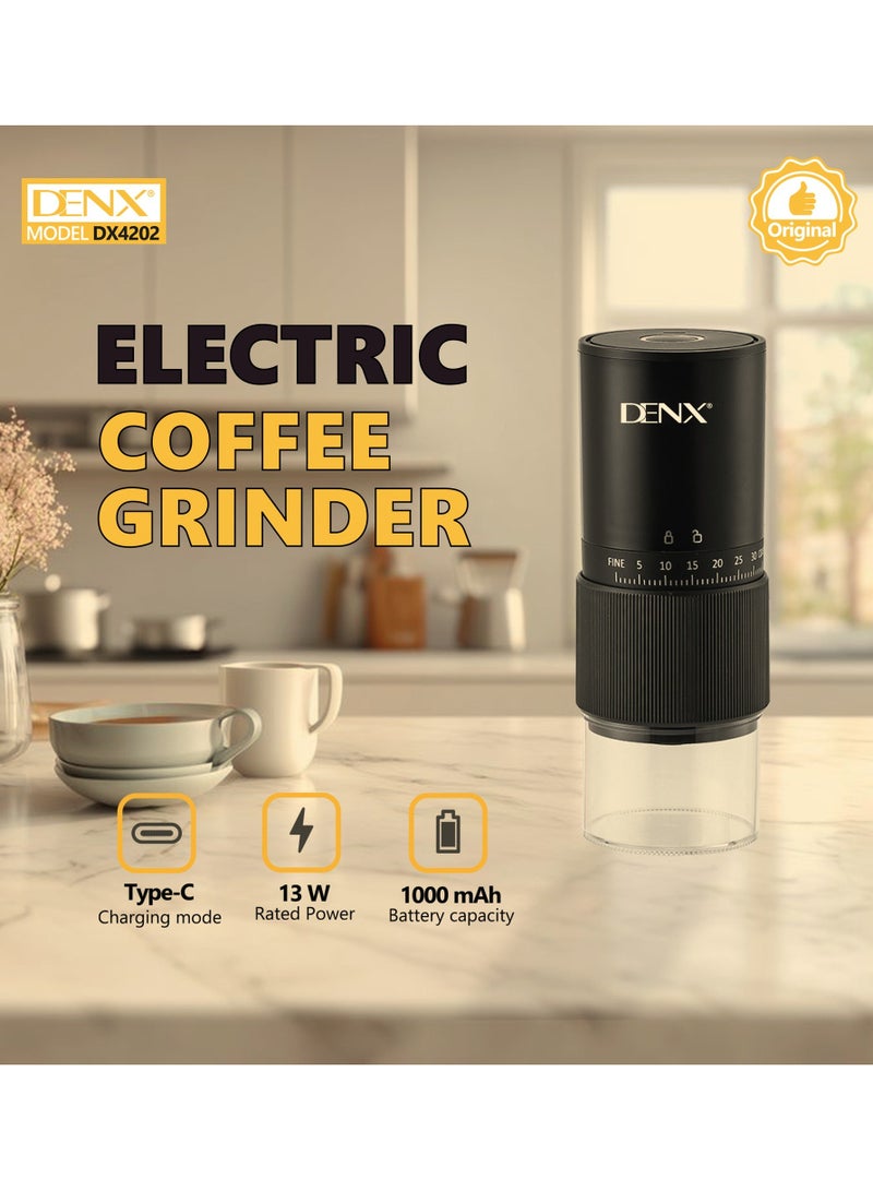 دينكس مطحنة قهوة كهربائية صغيرة محمولة، مطحنة مخروطية الشكل لاسلكية للمكسرات والحبوب والقهوة، اعدادات طحن متعددة مناسبة لماكينة تحضير القهوة الفرنسية والتوابل والاعشاب والمكسرات والحبوب، شحن USB (اسود) - Image 3