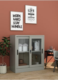 RIGID Steel Low Height Sliding Glass Door Cupboard Grey 90x90x40cm  - Image 1