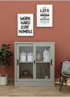 RIGID Steel Low Height Sliding Glass Door Cupboard Grey 90x90x40cm  - Image 5