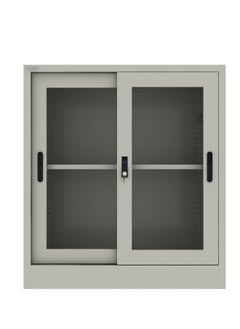 RIGID Steel Low Height Sliding Glass Door Cupboard Grey 90x90x40cm  - Image 2