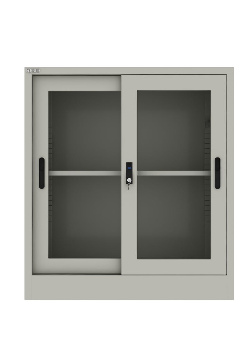 RIGID خزانة ذات باب زجاجي منزلق منخفض الارتفاع من الفولاذ، رمادية اللون، 90×90×40 سم  - Image 2