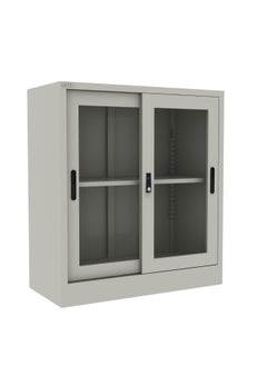 RIGID Steel Low Height Sliding Glass Door Cupboard Grey 90x90x40cm  - Image 3