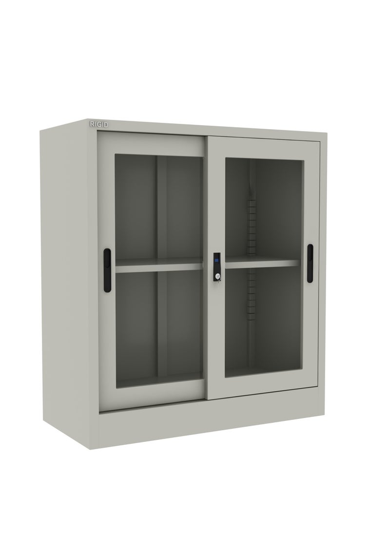 RIGID خزانة ذات باب زجاجي منزلق منخفض الارتفاع من الفولاذ، رمادية اللون، 90×90×40 سم  - Image 3