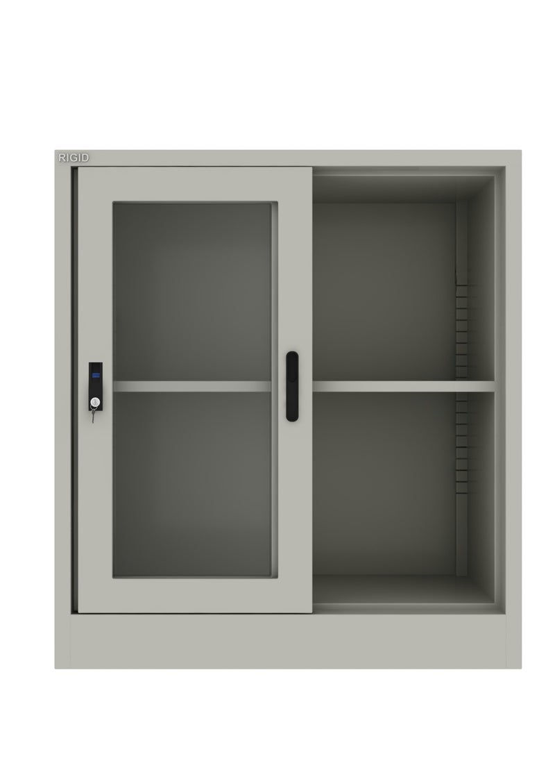 RIGID خزانة ذات باب زجاجي منزلق منخفض الارتفاع من الفولاذ، رمادية اللون، 90×90×40 سم  - Image 4