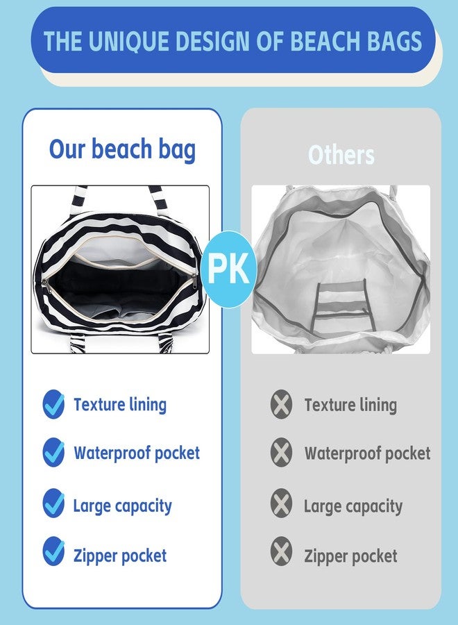 LEDAOU Beach Bag Waterproof Sandproof Women Tote Bag Pool Bag with Zipper for Gym Grocery Travel with Wet Pocket - Image 5