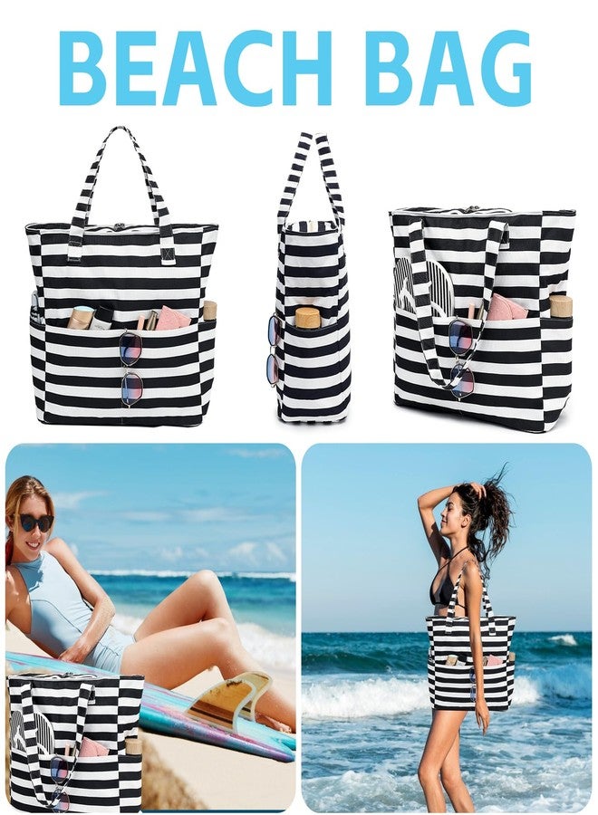 LEDAOU Beach Bag Waterproof Sandproof Women Tote Bag Pool Bag with Zipper for Gym Grocery Travel with Wet Pocket - Image 4